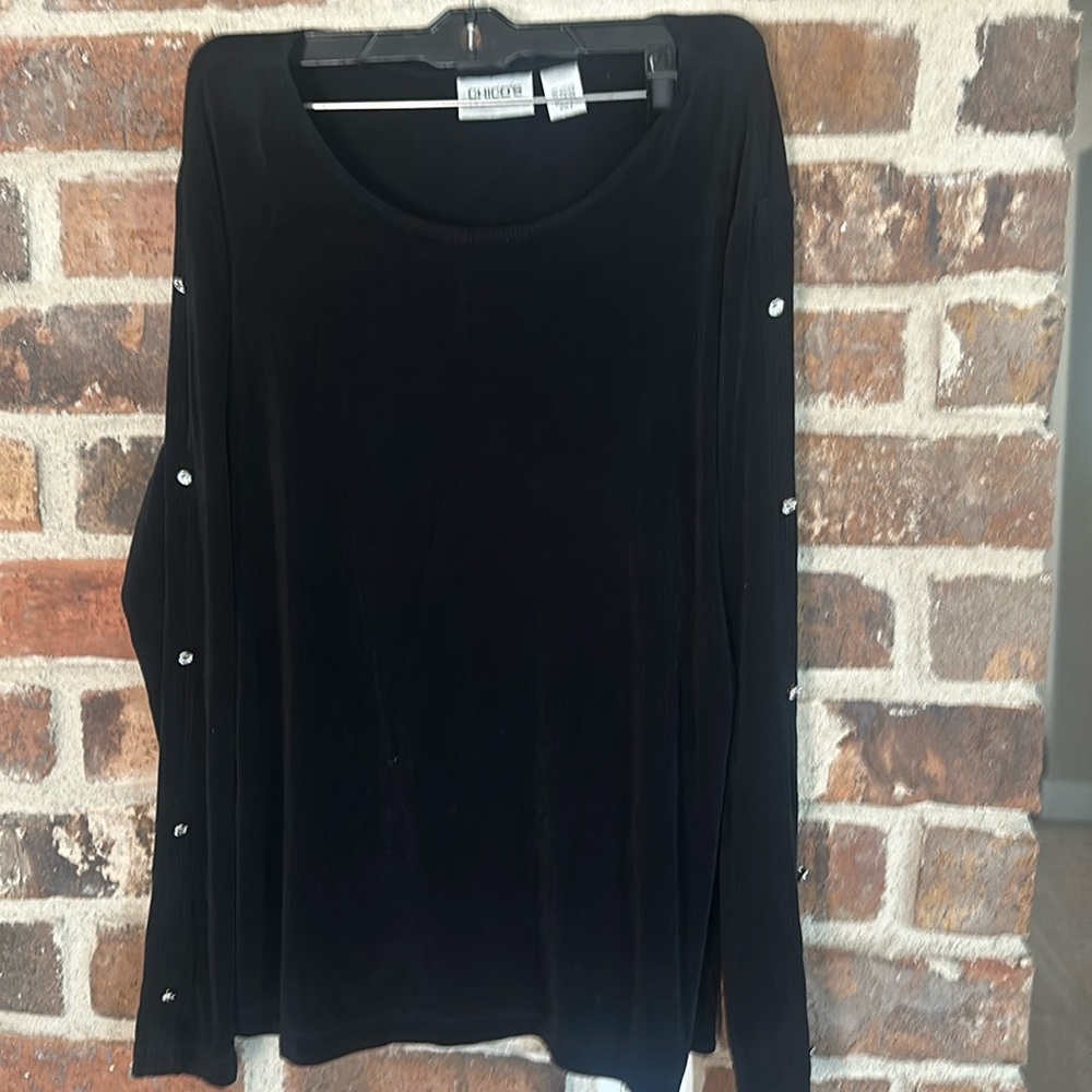 179 Chicos travelers rhinestone studs long sleeved top shirt blouse sz Large 2